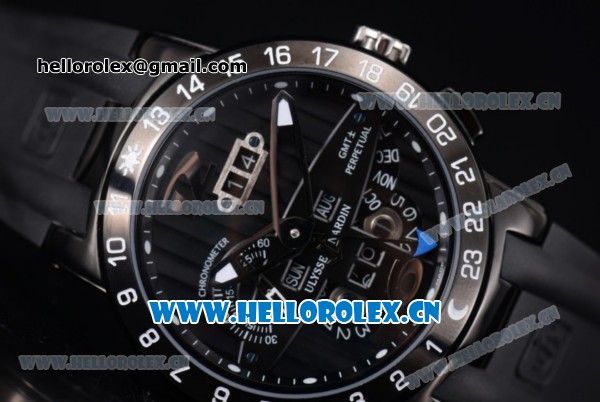 Ulysse Nardin Executive Dual Time & Big Date Asia ST25 Automatic PVD Case Black Dial White Markers and Black Rubber Strap - Click Image to Close
